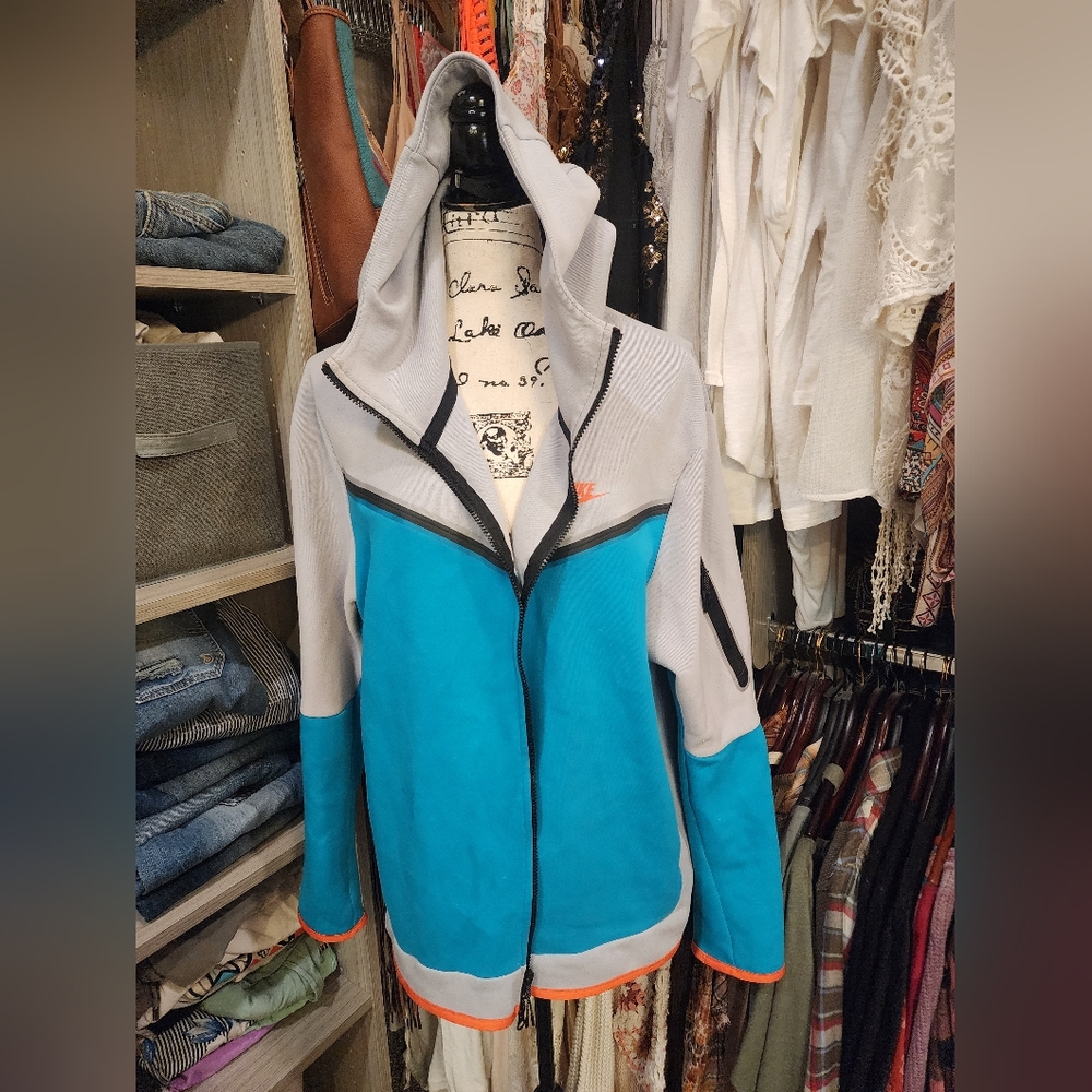 Nike Blue and Gray Zip-Up Hoodie